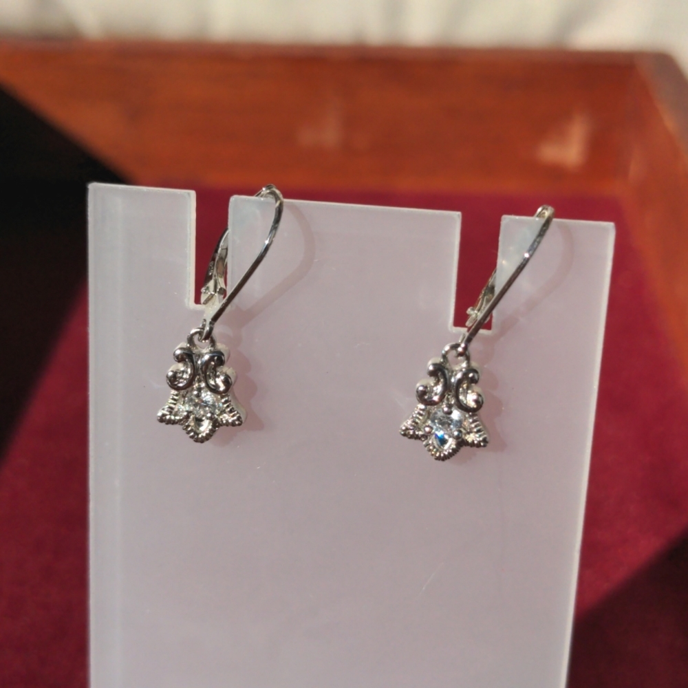 Sterling Silver CZ Dangle Earrings